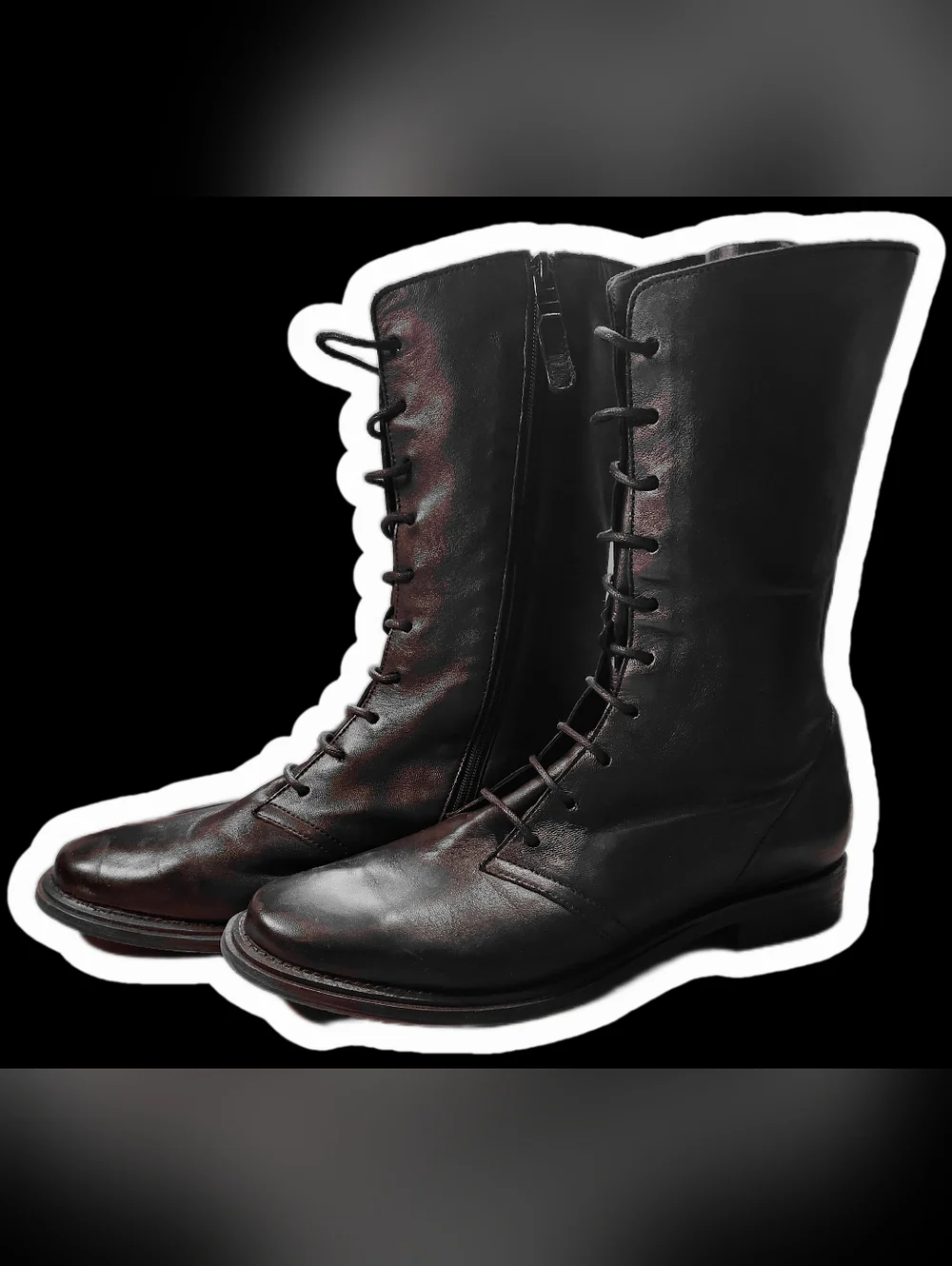 Cole Haan Black Lace-Up Leather Mid-Calf Boots - Picture 1 of 10